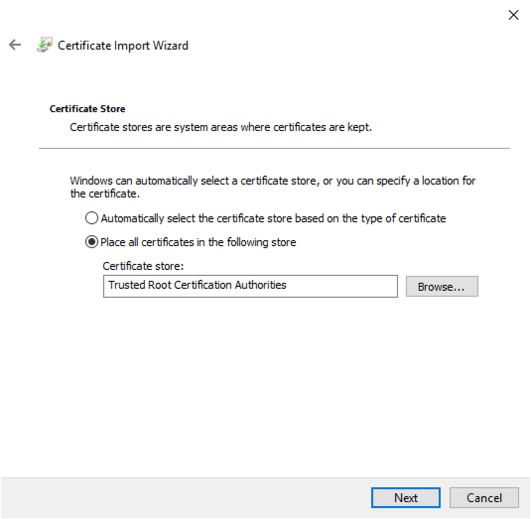 Windows Certificate Import Wizard